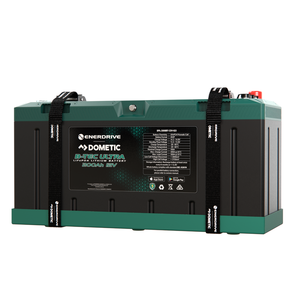 Enerdrive Dometic B-TEC Ultra 12V 200Ah IP67 lithium battery