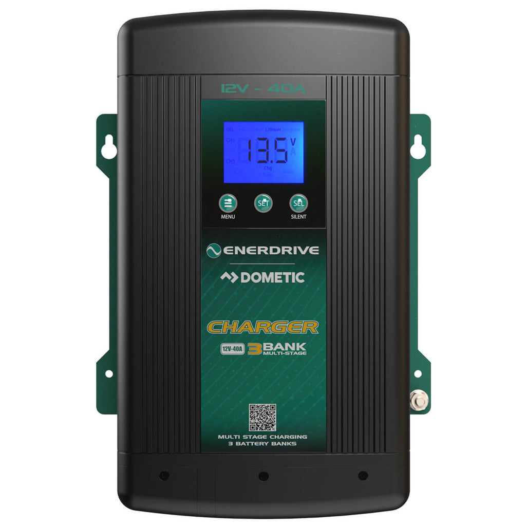 Enerdrive EN31240 12V 40A three-bank AC battery charger front view