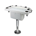 White Reelax deluxe tackle station with drawer and stainless pedestal; storm-grey variant image pending