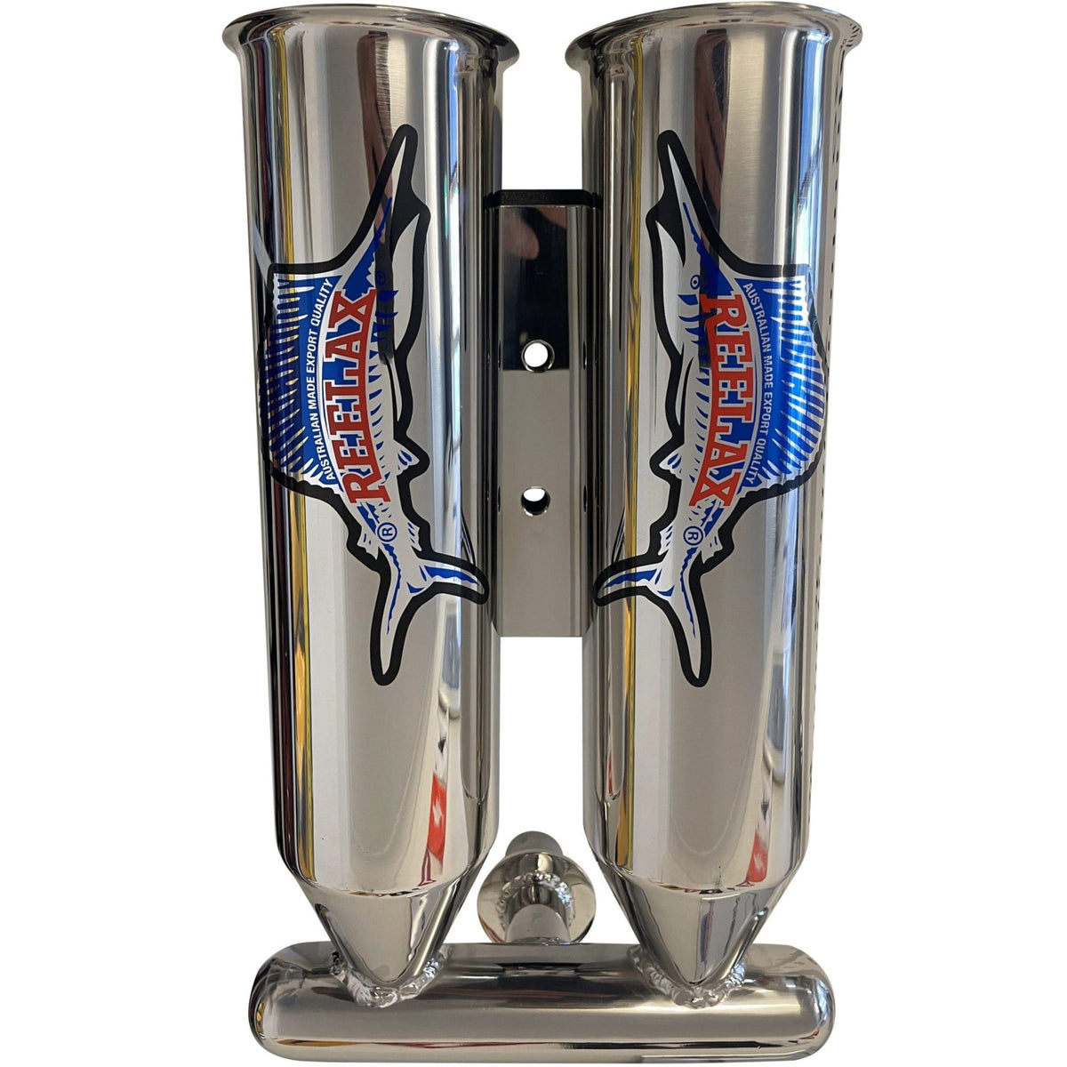 Reelax Slimy Twin Tube concealed-inlet system in mirror-polished stainless steel